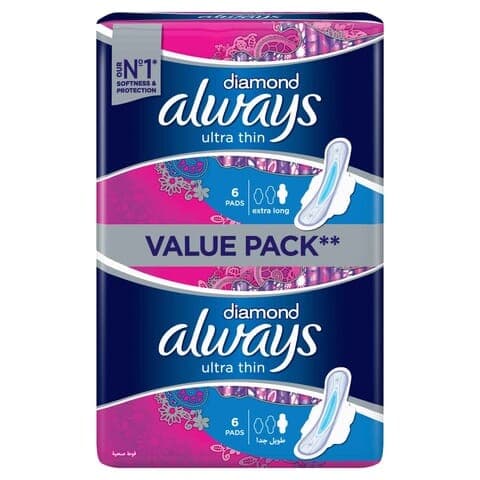Always Diamond Ultra Thin Extra Long sanitary pads with wings 12Pads
