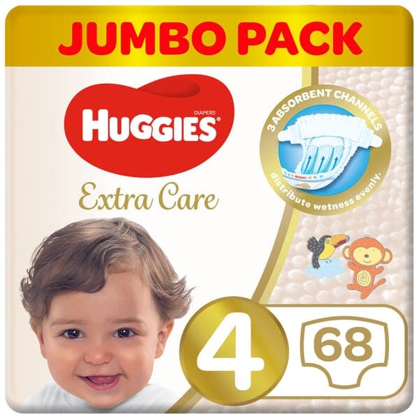 Huggies Extra Care Size 4 (8-14 KG) 68 Diapers  