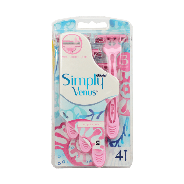 Gillette Simply Venus 3 Disposable Shaving Razors For Women 4 Count