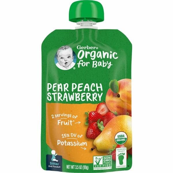 Gerber 2nd Foods Organic Pear Peach Strawberry 3.5 Oz