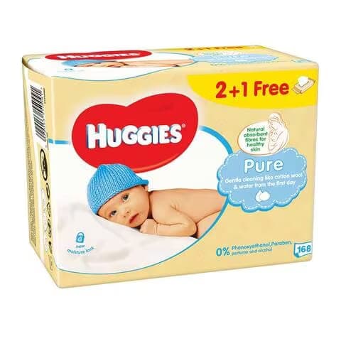 Huggies Pure Babies Wipes 168 Wipe 2 + 1 Free