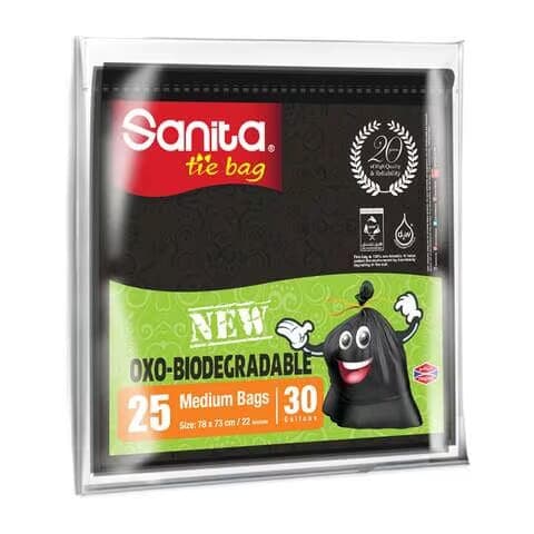 Sanita Tie Biodegradable Trash Bags 30 Gallons 25 Bags Medium Size